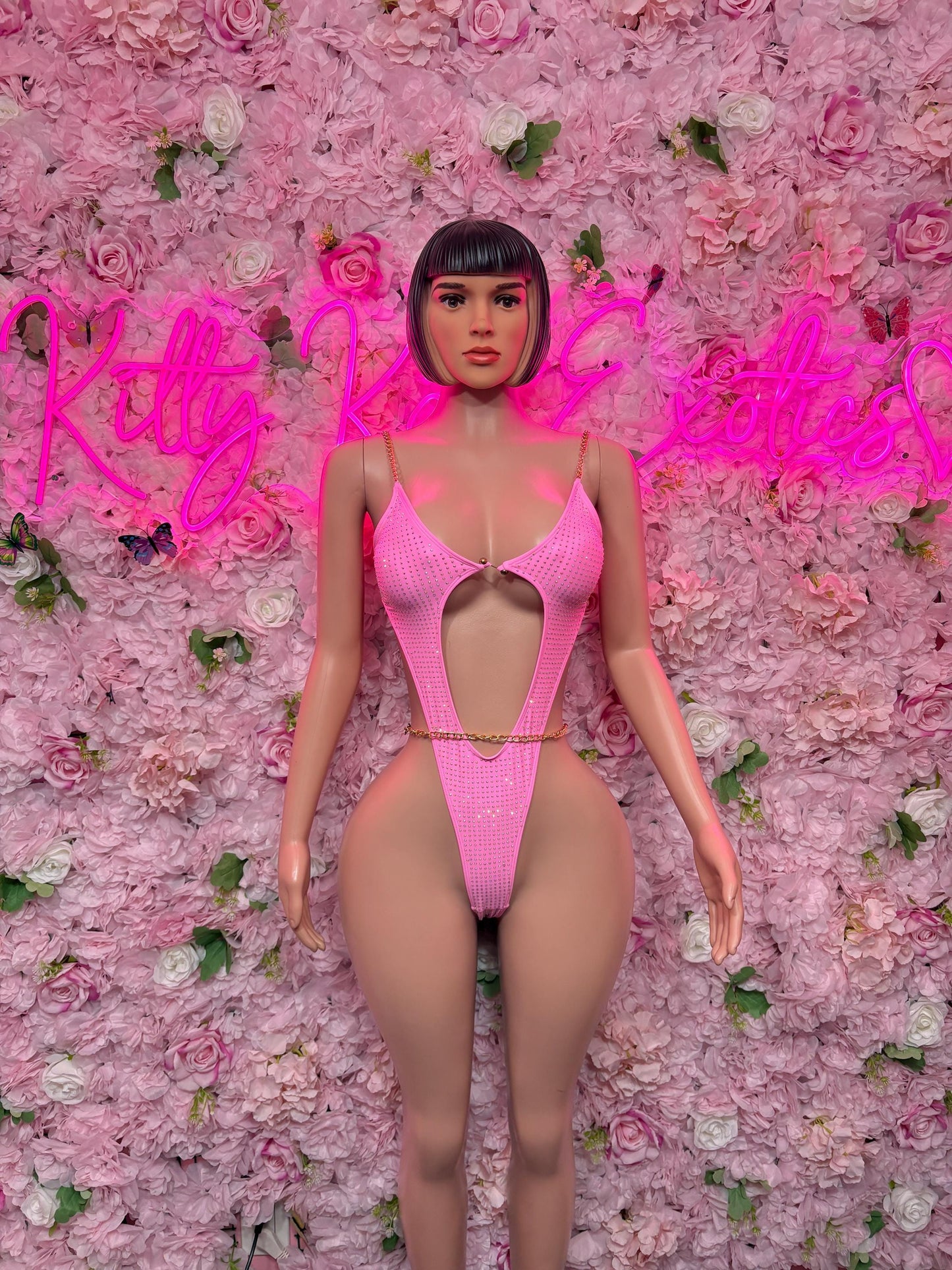 Rave Bodysuit Pink Rhinestone -  Exotic Dancewear, Bartender Sexy for Performers, Events, or Special Occasions