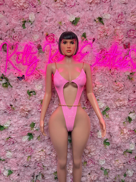 Rave Bodysuit Pink Rhinestone -  Exotic Dancewear, Bartender Sexy for Performers, Events, or Special Occasions