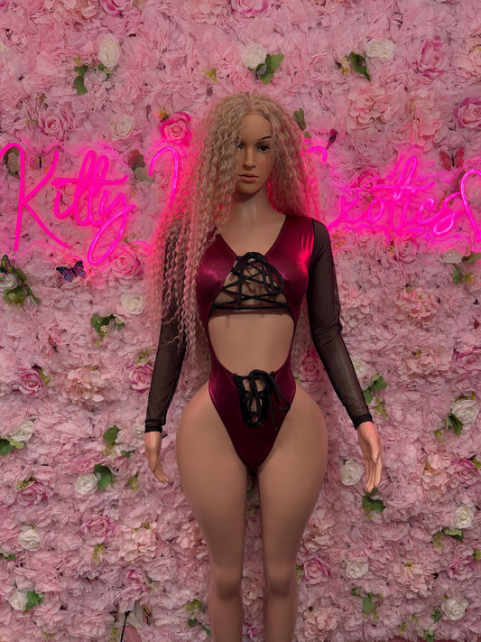 Bottlegirl Outfit One Piece Burgundy Bodysuit -  Exotic Dancewear, Bartender Sexy for Performers, Events, or Special Occasions