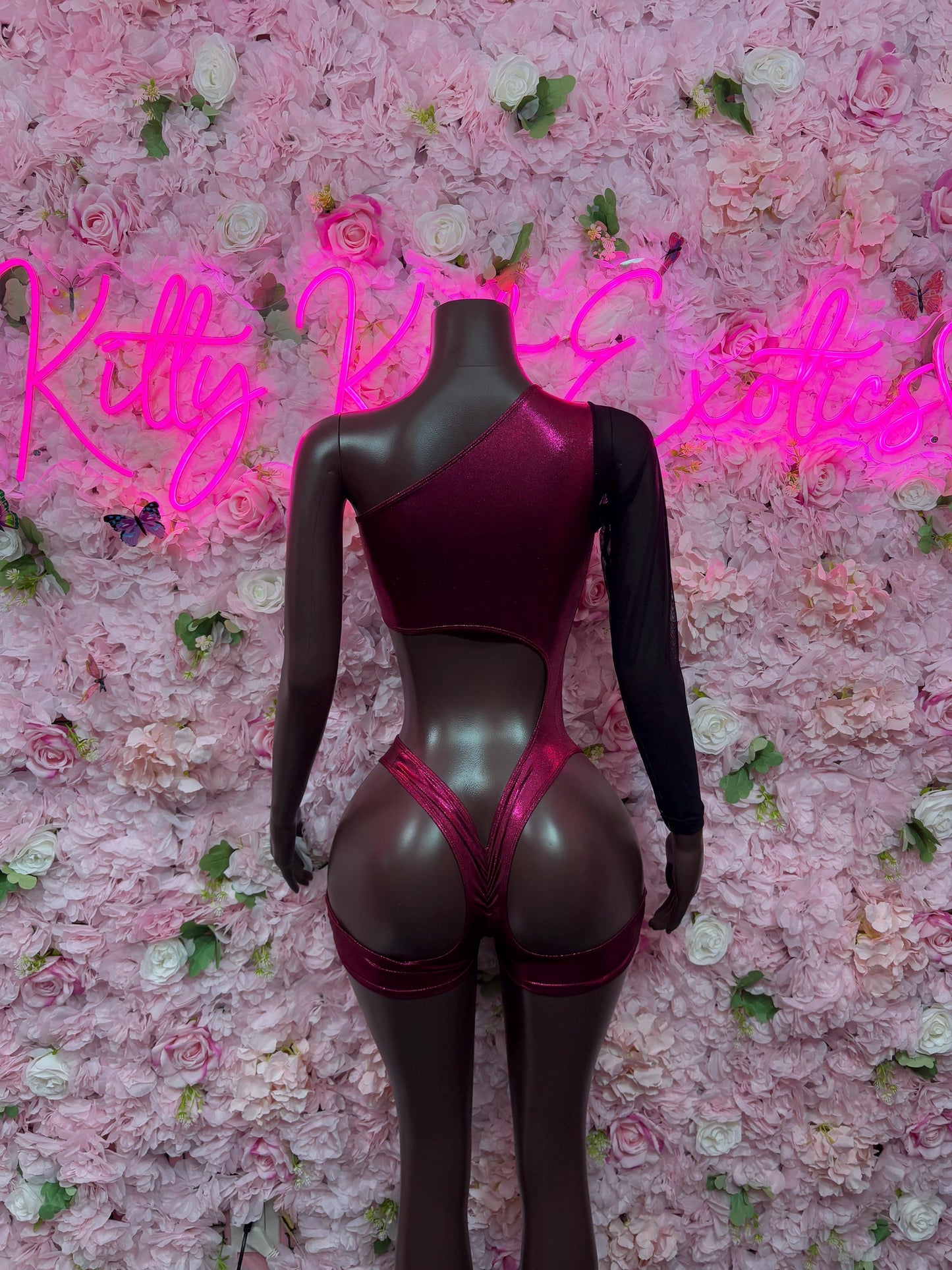 Bottlegirl Outfit One Piece Burgundy Bodysuit -  Exotic Dancewear, Bartender Sexy for Performers, Events, or Special Occasions