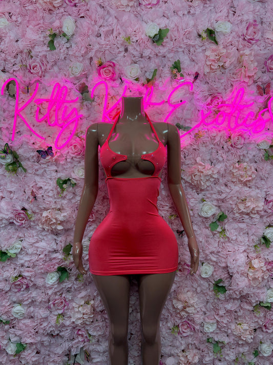 Exotic Dancewear Coral Dress  Perfect for Evening, Party, or Formal Wear | Bold and Stylish Women's Fashion