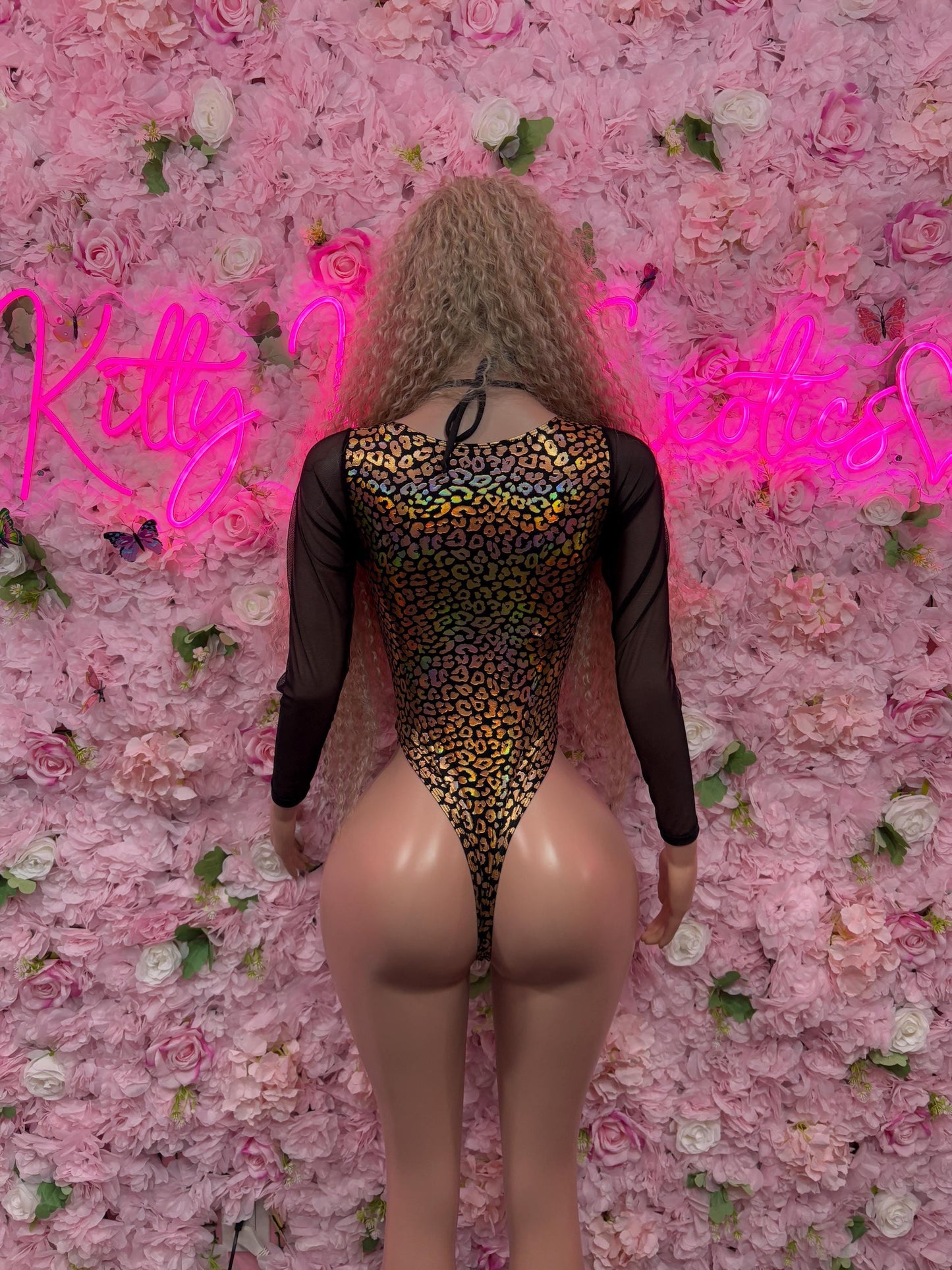 Bottle Girl One-Piece Bodysuit - Gold  Metallic Cheetah Design | Exotic Dancewear for Performers, Raves, & Festival Clothing