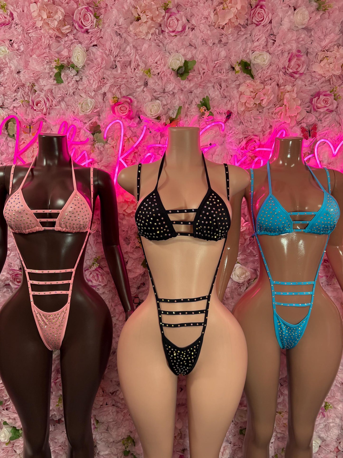 EDC Las Vegas One-Piece Pink Rhinestone Slingshot    Bartender  | Exotic Dancewear Festival wear Rave Outfit