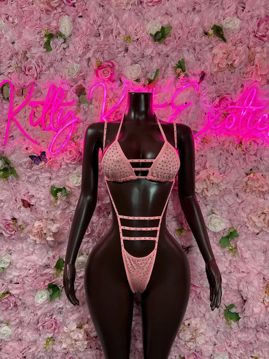 EDC Las Vegas One-Piece Pink Rhinestone Slingshot    Bartender  | Exotic Dancewear Festival wear Rave Outfit