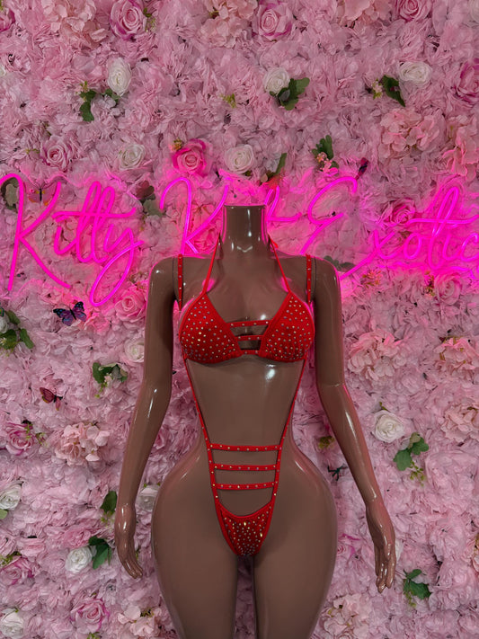 Coachella One-Piece Coral Rhinestone Slingshot    Bartender  | Exotic Dancewear Festival wear Rave Outfit