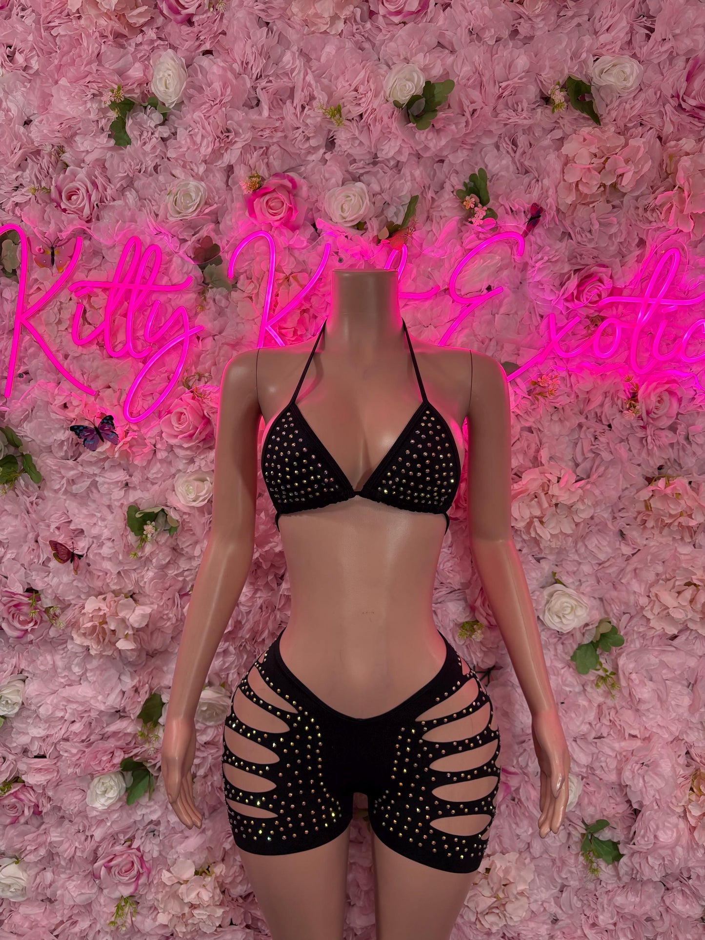 Exotic Dancewear Two-Piece Black Rhinestone Bodysuit  Rave Outfit | Festival wear