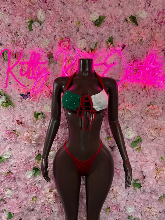 Cinco De Mayo Mexican Flag  Festive Two Piece Swimsuit Bikini for Party, Parade, or Beach  Mexico Colors Patriotic Festival