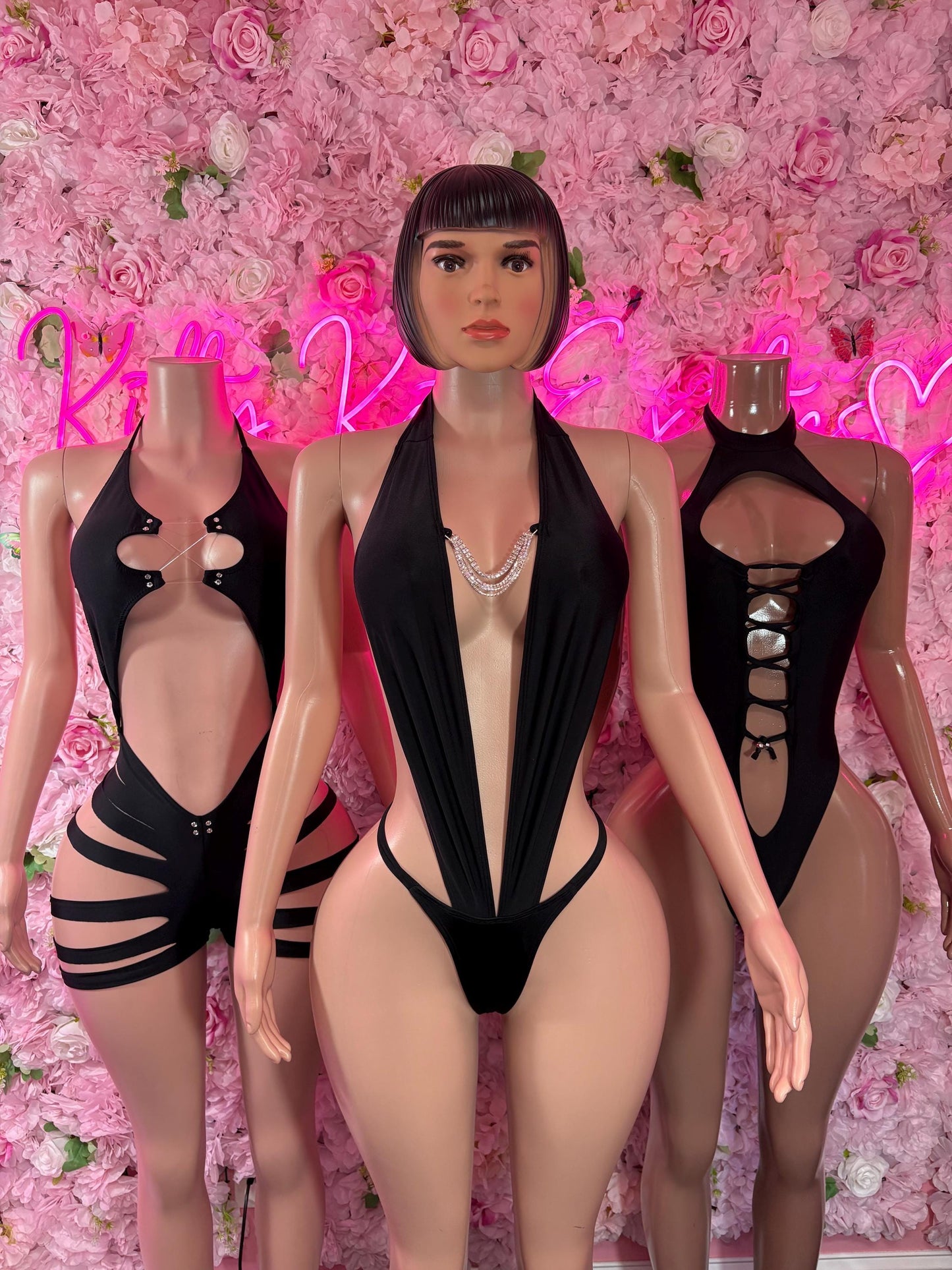 Bottlegirl One Piece Black Bodysuit -  Exotic Dancewear  Elegant and Sexy Evening Dress for Performers, Events, or Special Occasions