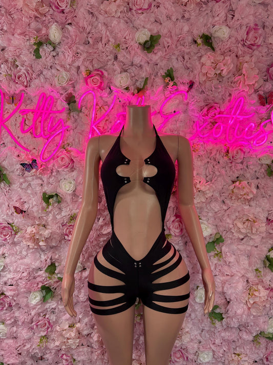 Bottlegirl One Piece Black Bodysuit -  Exotic Dancewear  Elegant and Sexy Evening Dress for Performers, Events, or Special Occasions