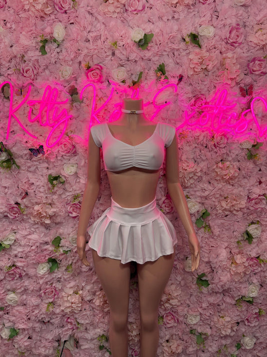 Rave Outfit Two Piece White Skirt Set- Festival, Sexy for Performers, Events, or Special Occasions