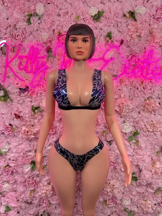 Rave Outfit Two Piece Navy Blue Metallic Bikini   Party, or Rave Wear | Bold and Stylish Women's Fashion