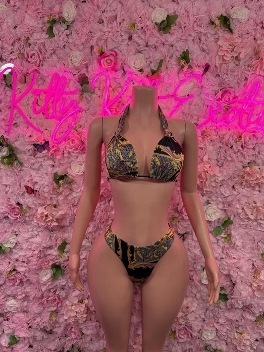 Exotic Dancewear Black Gold Two-Piece Bodysuit Set  Stripper Outfit, Clubwear, Rave & Performance Costume