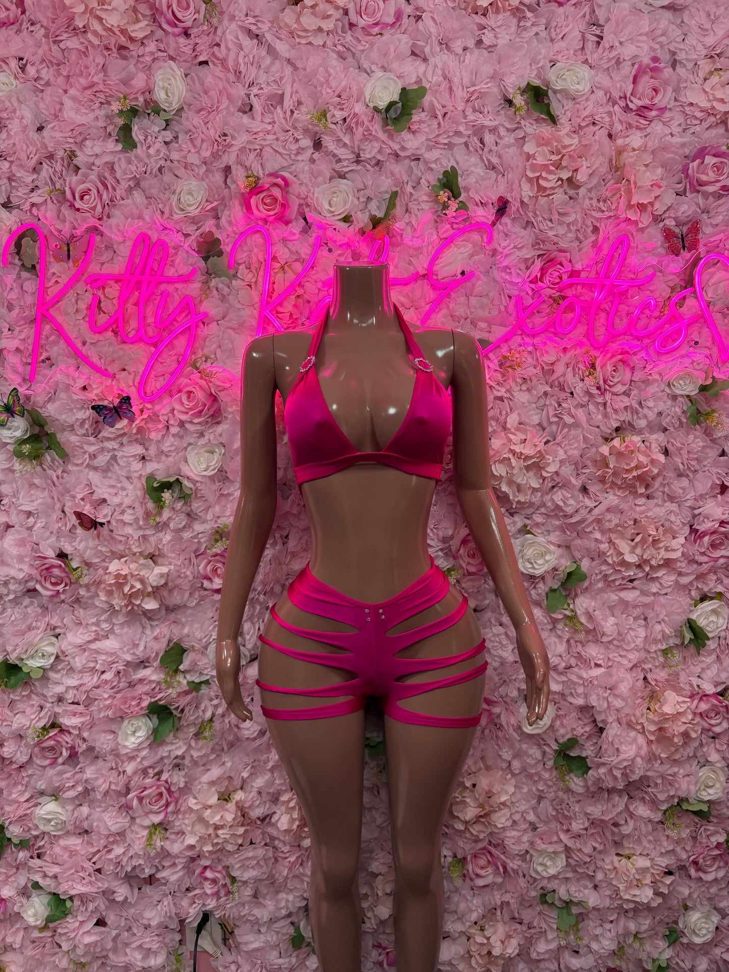 Exotic Dancewear Two-Piece Pink Cutiff   Bartender - Festival wear Rave Outfit