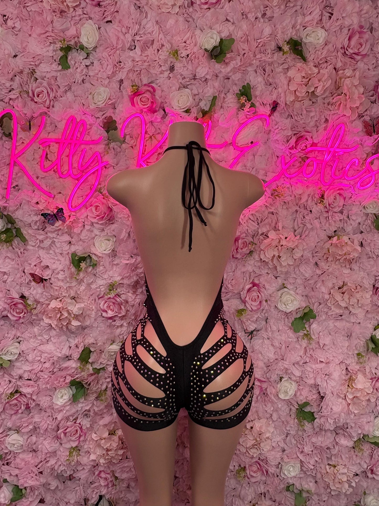 Rhinestone Bodysuit  One-Piece Black  | Exotic Dancewear Festival wear Rave Outfit