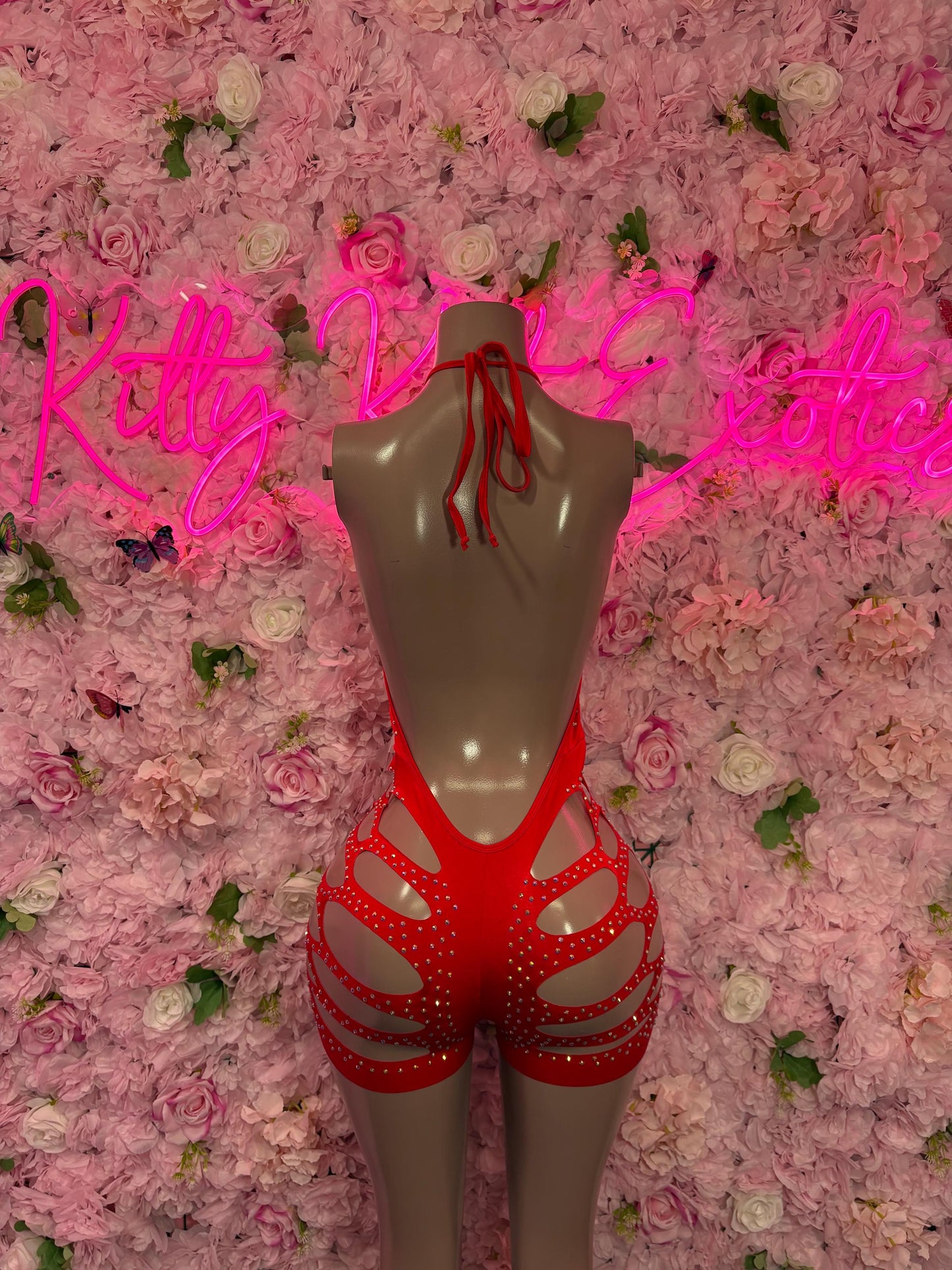 Rhinestone Bodysuit  One-Piece Red| Exotic Dancewear Festival wear Rave Outfit