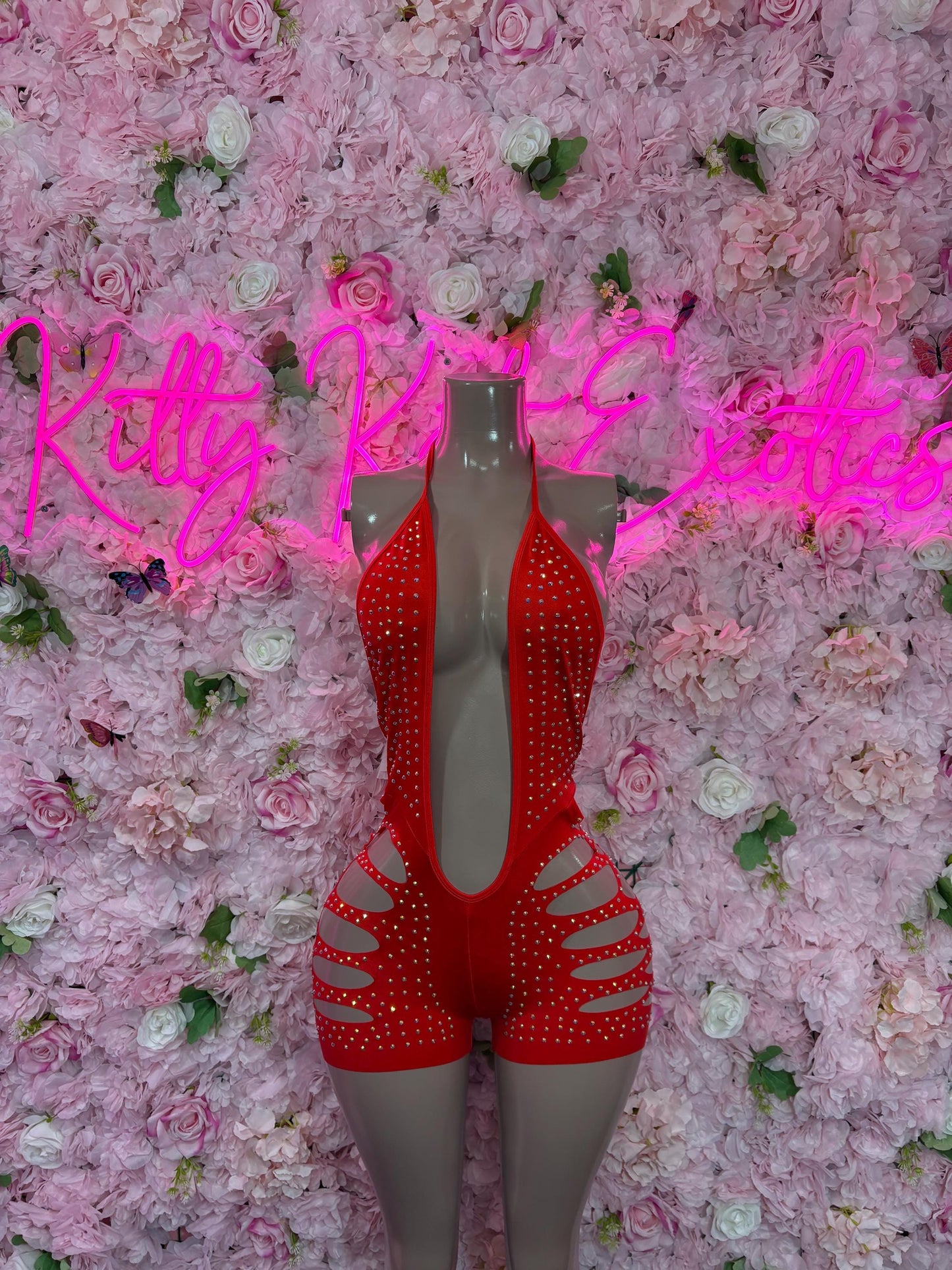 Rhinestone Bodysuit  One-Piece Red| Exotic Dancewear Festival wear Rave Outfit