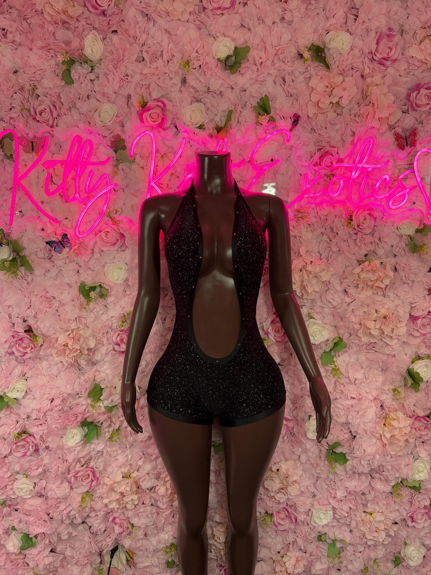 Exotic Dancewear One-Piece Black Rhinestone Bodysuit  Rave Outfit | Festival wear