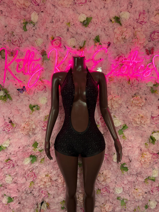 Exotic Dancewear One-Piece Black Rhinestone Bodysuit  Rave Outfit | Festival wear