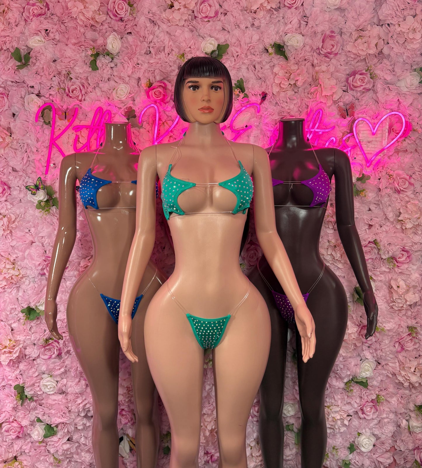 Rave Outfit Two Piece Green Rhinestone - Exotic Dancewear Bikini Set | Festival Sparkle Outfit | Stripper Clubwear | EDM Costume |