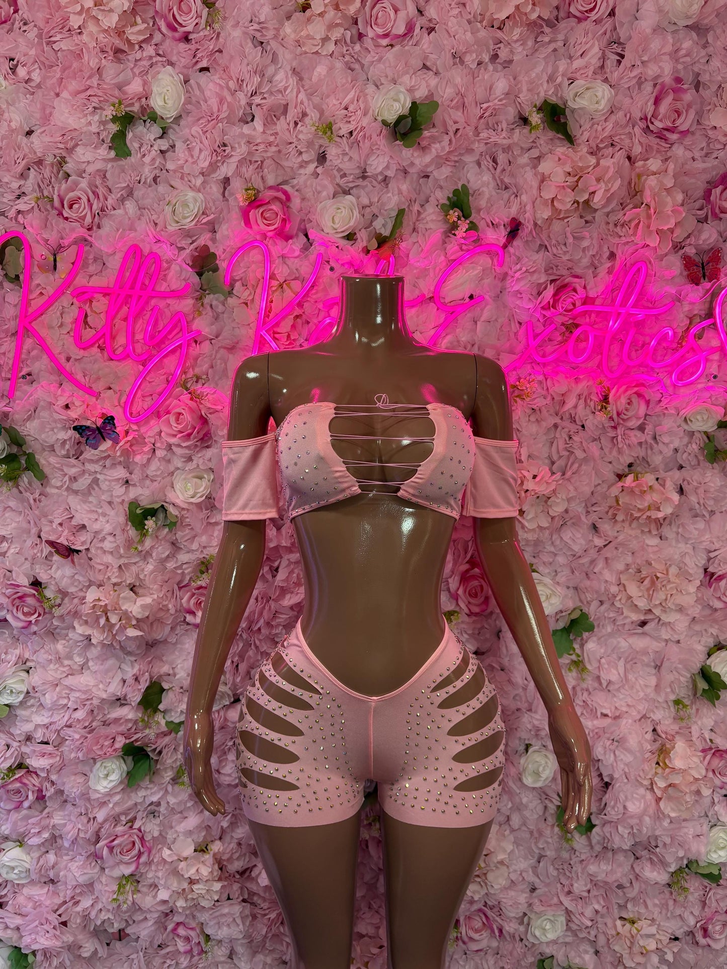 Coachella Outfit Two-Piece Pink Rhinestone Bodysuit    Bartender  | Exotic Dancewear Festival wear Rave Outfit