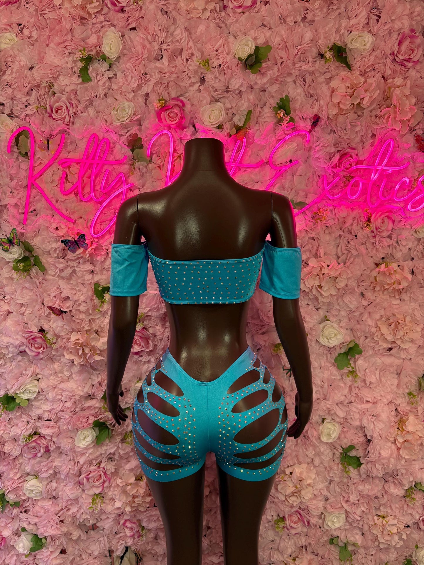 Coachella Outfit Two-Piece Blue Rhinestone Bodysuit    Bartender  | Exotic Dancewear Festival wear Rave Outfit