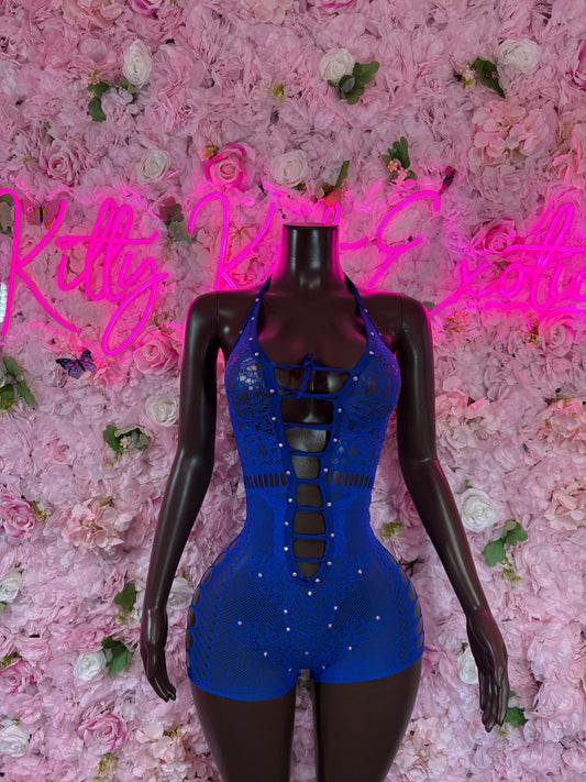 Exotic Dancewear One-Piece Blue Fishnet Bodysuit  Rave Outfit | Festival wear