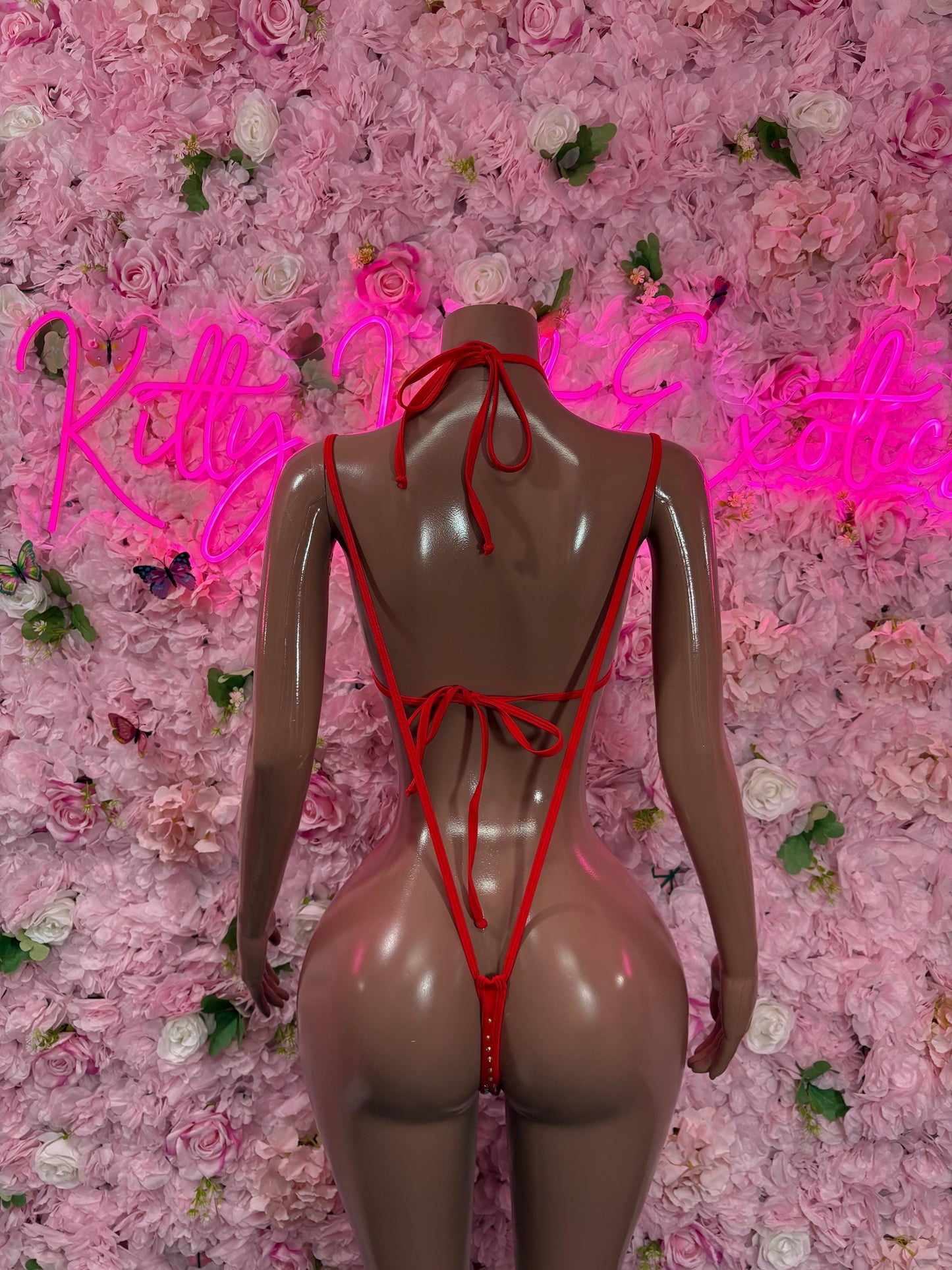 Coachella One-Piece Coral Rhinestone Slingshot    Bartender  | Exotic Dancewear Festival wear Rave Outfit