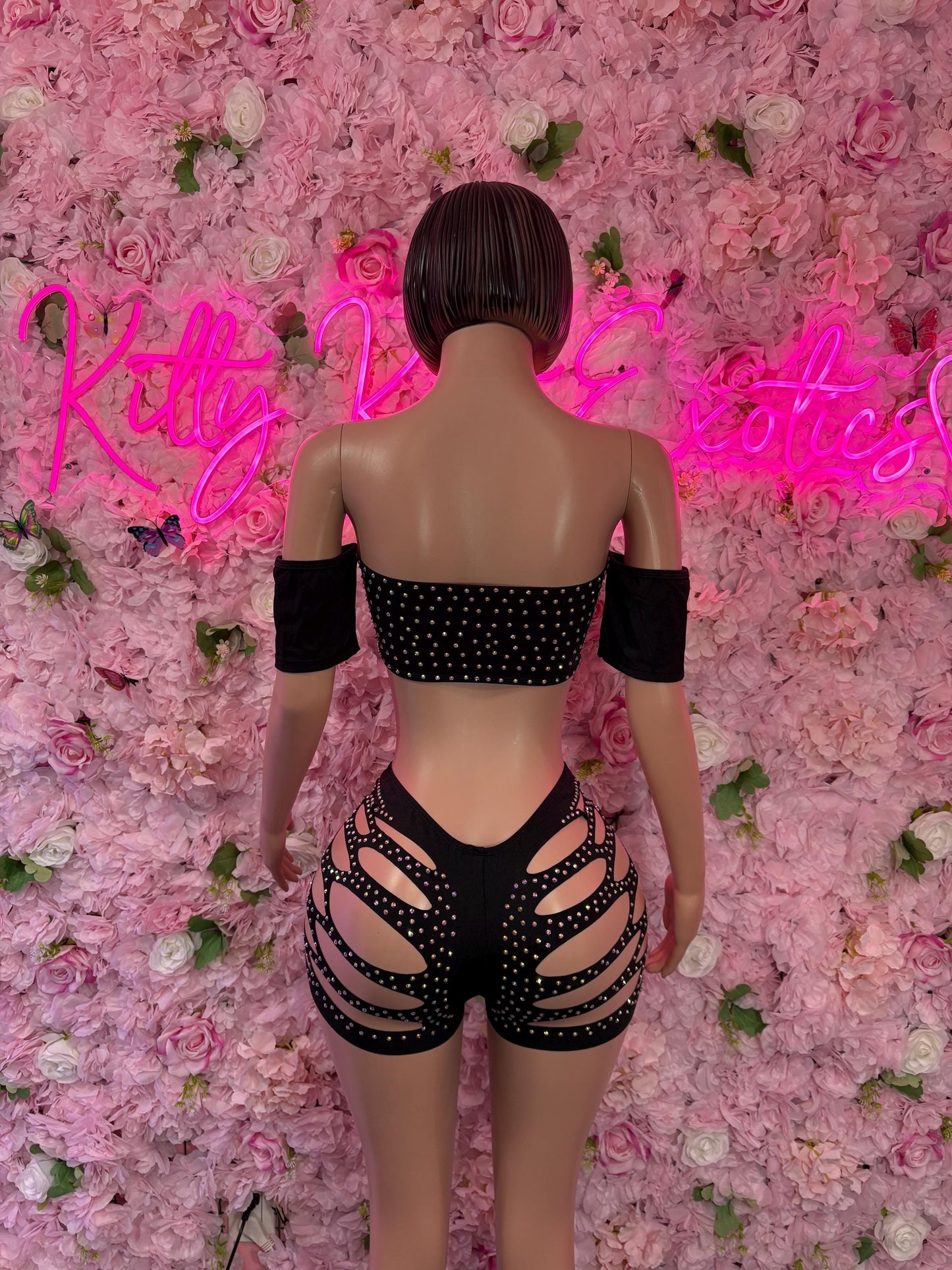 Exotic Dancewear Two-Piece Black Rhinestone Bodysuit  Rave Outfit | Festival wear