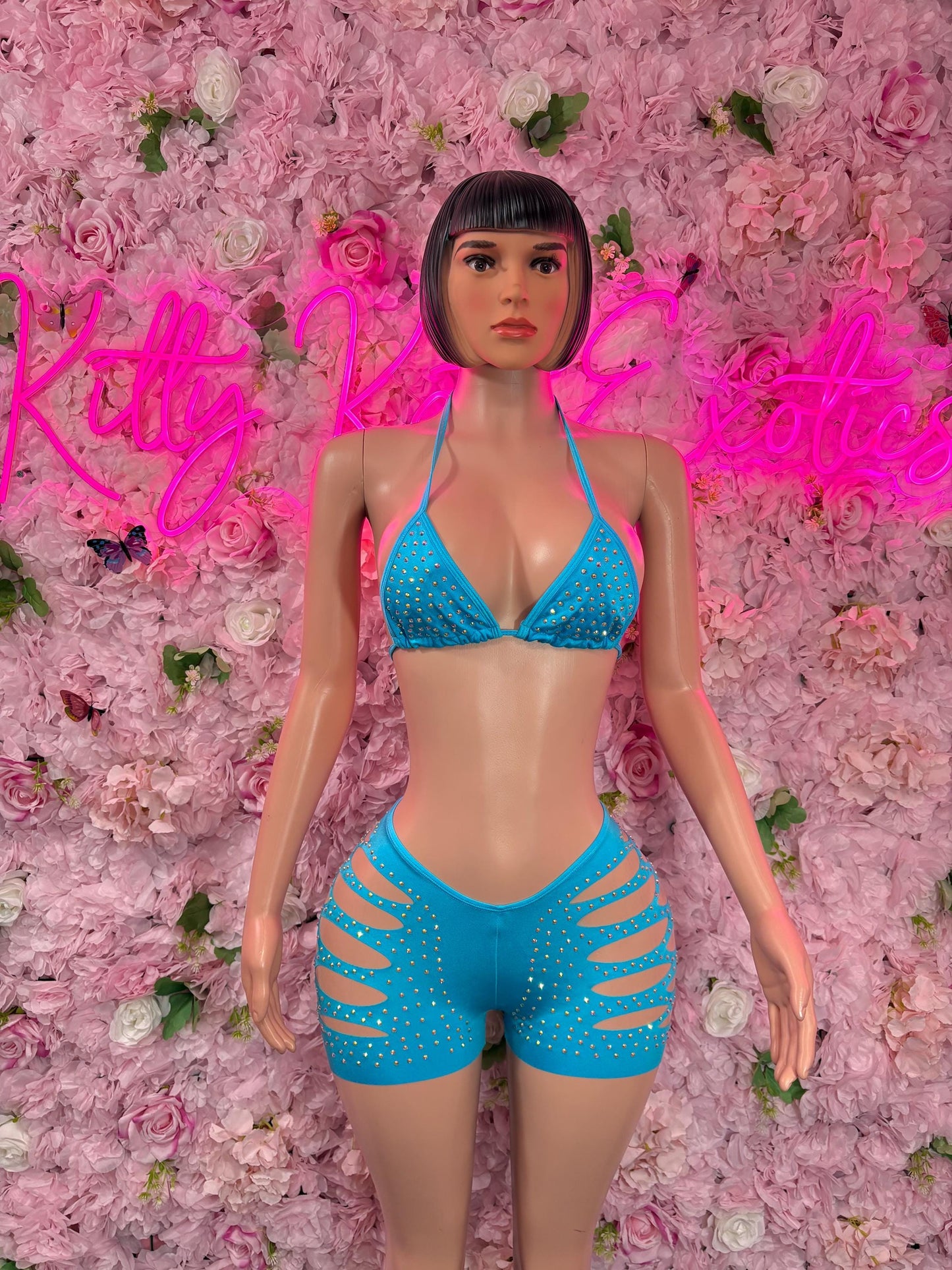 Exotic Dancewear Two-Piece Blue Rhinestone Bodysuit  Rave Outfit | Festival wear