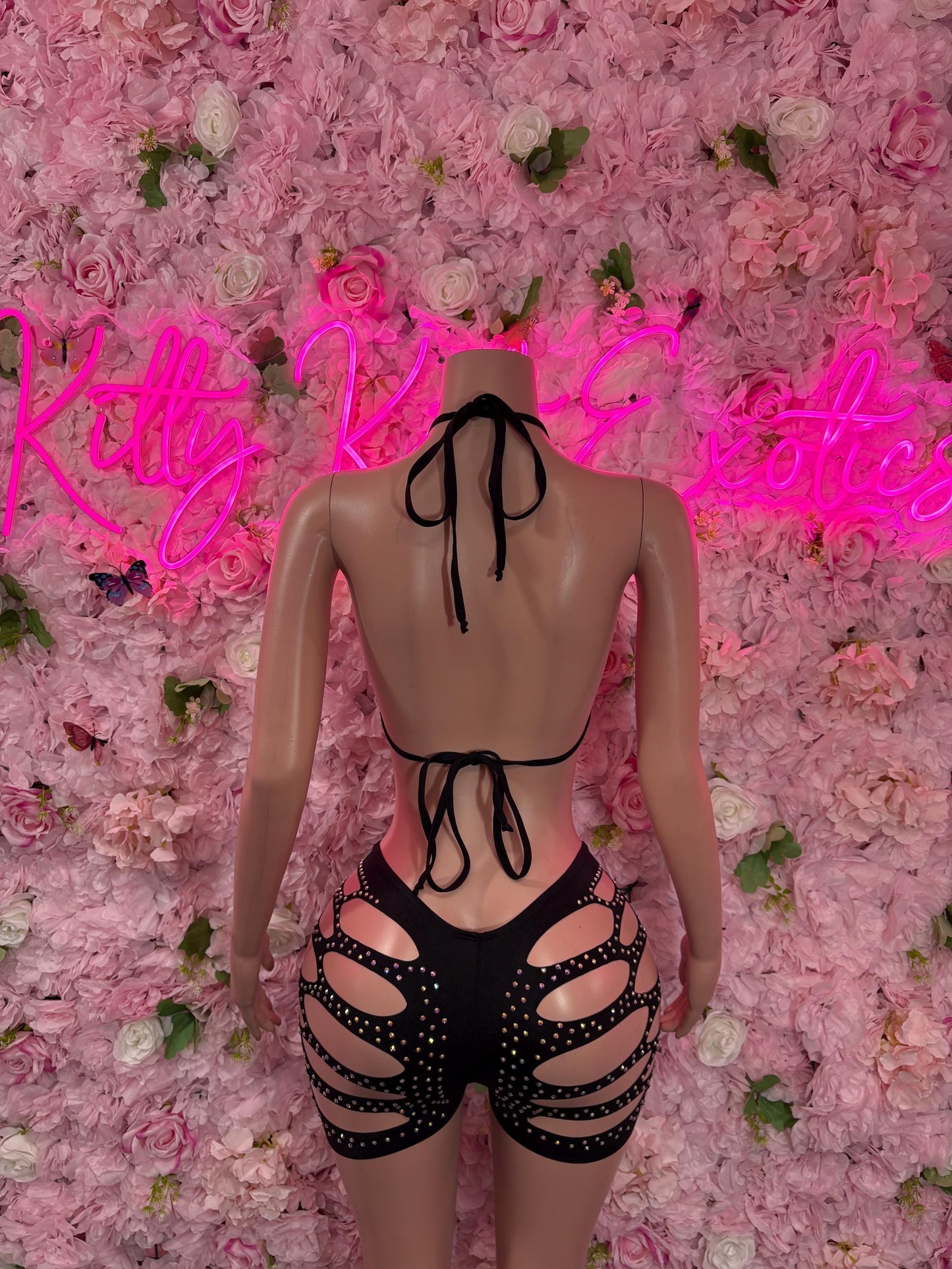 Exotic Dancewear Two-Piece Black Rhinestone Bodysuit  Rave Outfit | Festival wear