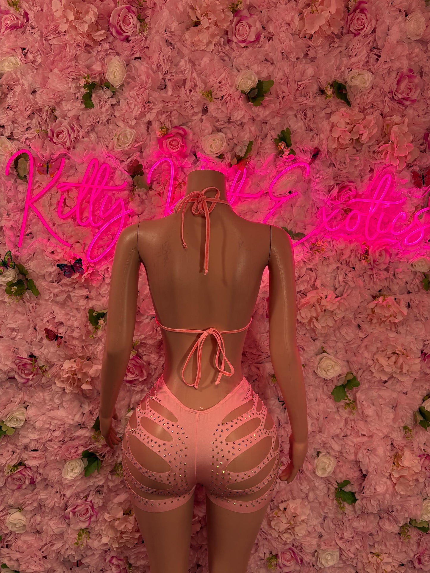 Coachella Outfit Two-Piece Pink Rhinestone Bodysuit  Rave Outfit | Festival wear