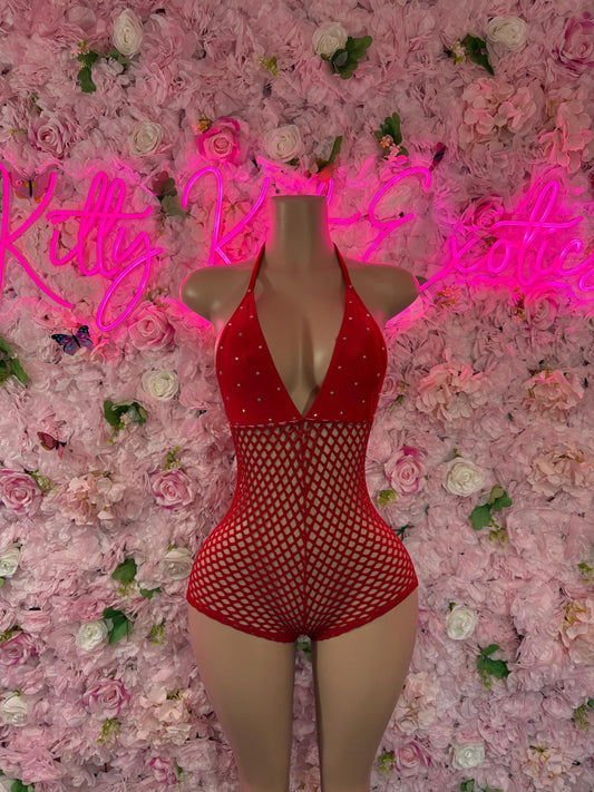 Rave Outfit    One Piece Red Fishnet Bodysuit for Party, Parade, or Beach  Mexico Colors Festival Wear