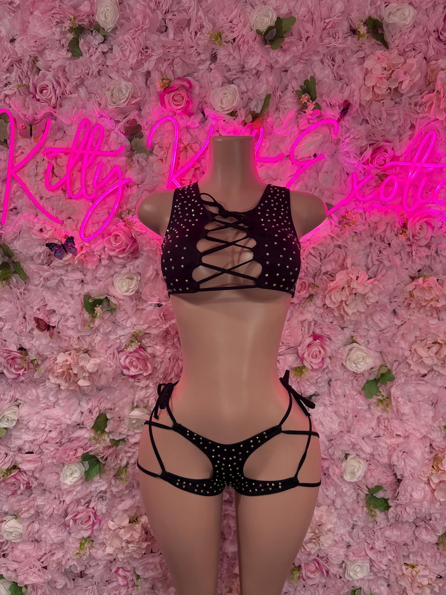 Exotic Dancewear Two-Piece Black  Rhinestone Bodysuit  Rave Outfit | Festival wear