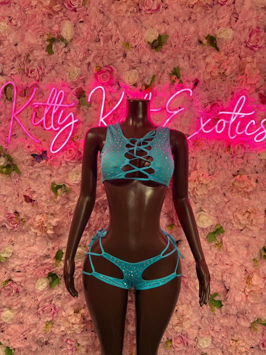 Costume Two-Piece Black  Rhinestone Bodysuit  Rave Outfit | Festival wear