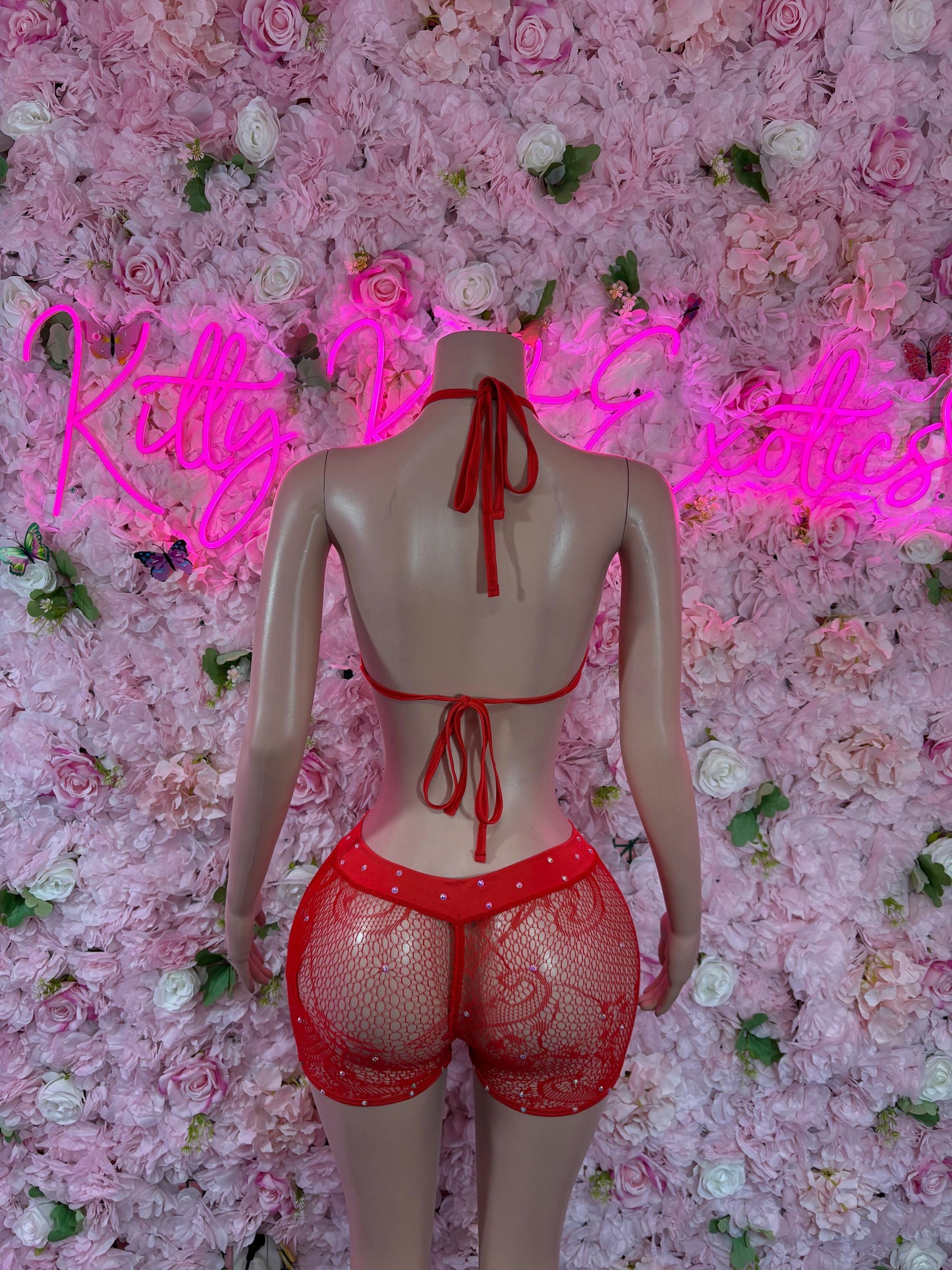 Exotic Dancewear Two Piece Fishnet Red Dancewear Exotic Wear Festival Wear