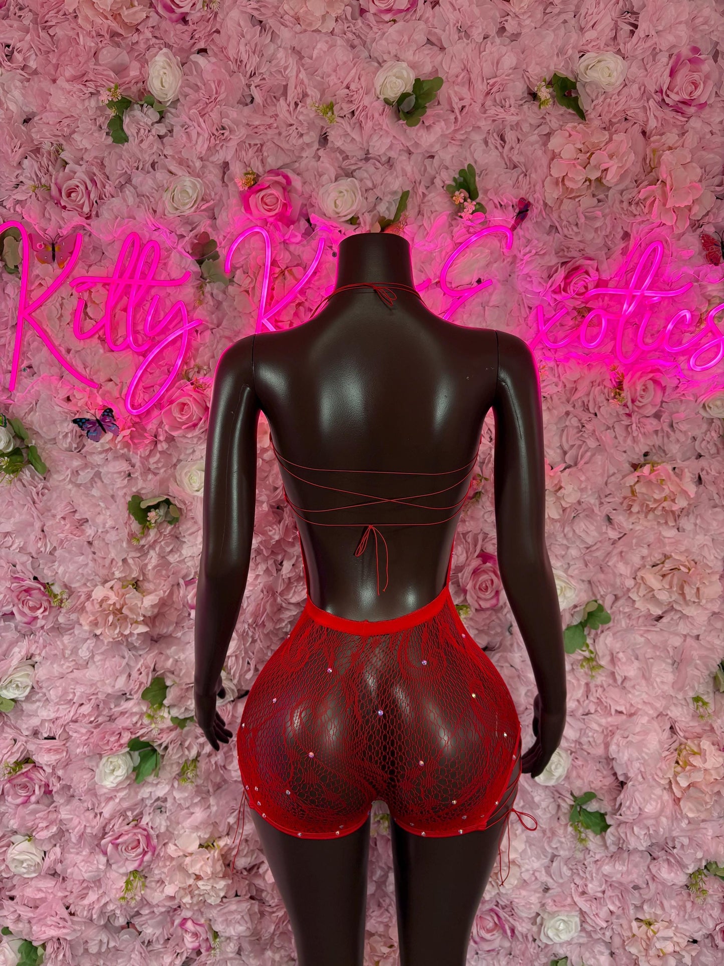 Exotic Dancewear Two Piece Fishnet Red Dancewear Exotic Wear Festival Wear