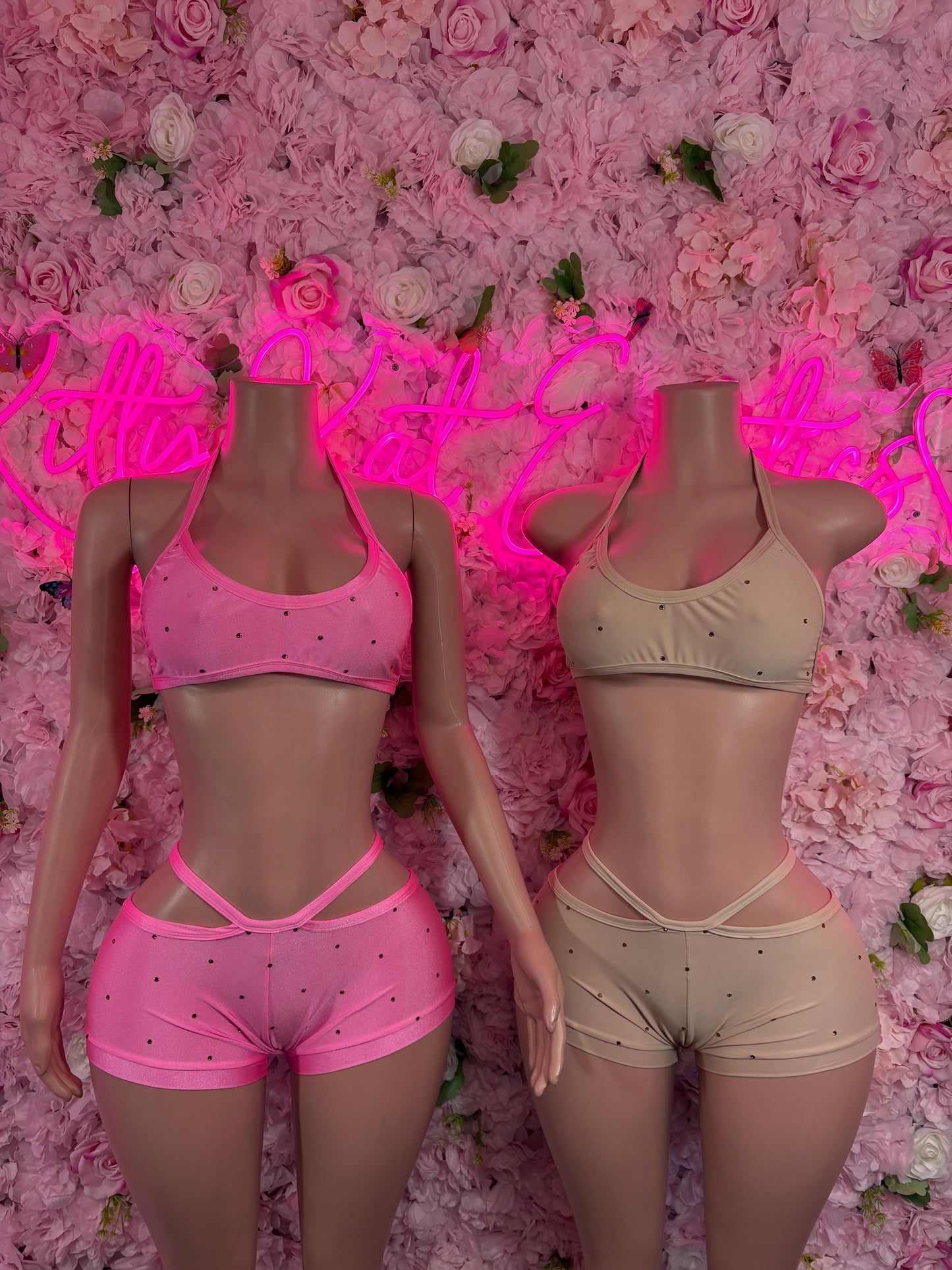 Rave Outfit Two Pice Set Pink Crop Top | Festival Outfit | Sexy Dancewear | Exotic Clubwear | Bottle Girl Outfit