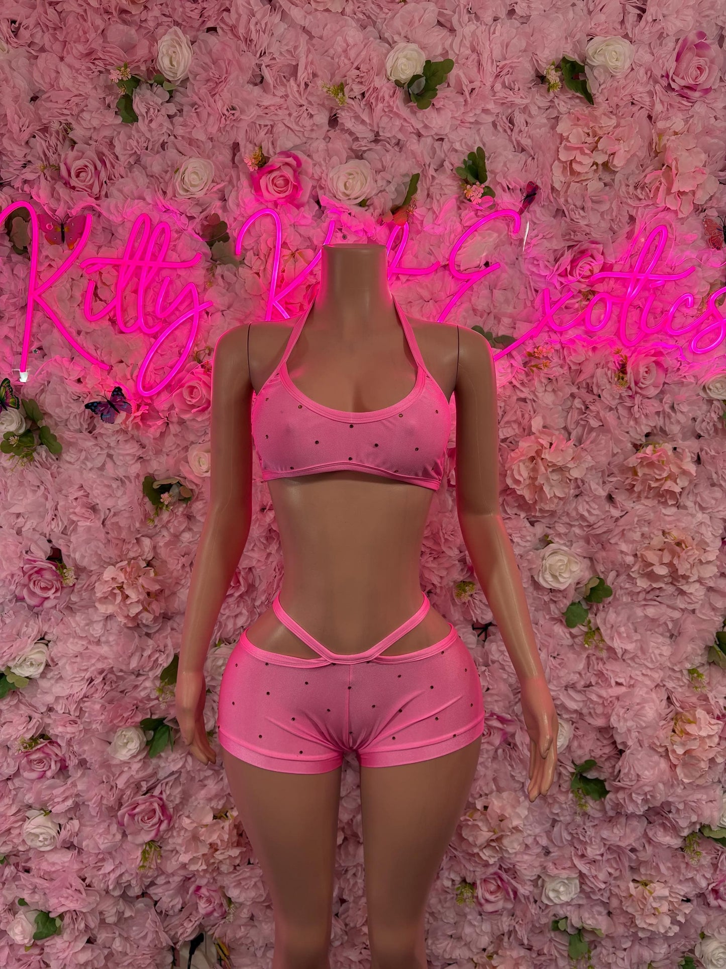 Rave Outfit Two Pice Set Pink Crop Top | Festival Outfit | Sexy Dancewear | Exotic Clubwear | Bottle Girl Outfit