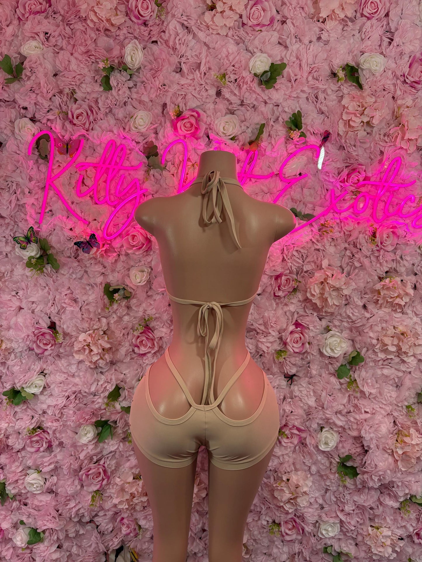 Rave Outfit Two Pice Set Nude Crop Top | Festival Outfit | Sexy Dancewear | Exotic Clubwear | Bottle Girl Outfit