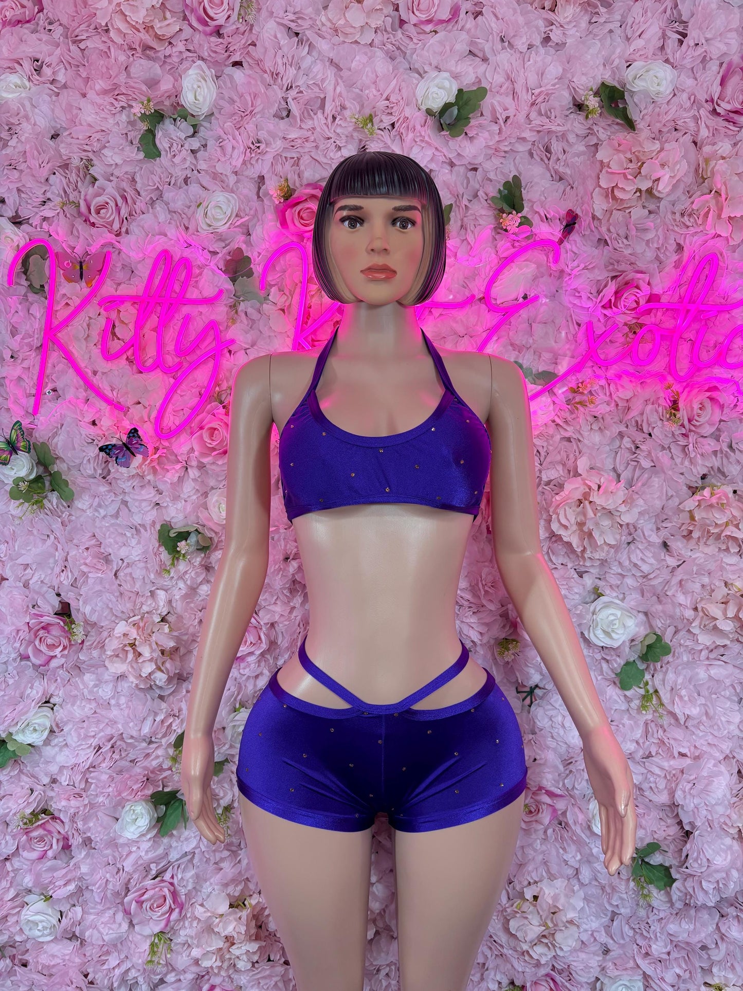 Rave Outfit Two Pice Set Purple Crop Top | Festival Outfit | Sexy Dancewear | Exotic Clubwear | Bottle Girl Outfit