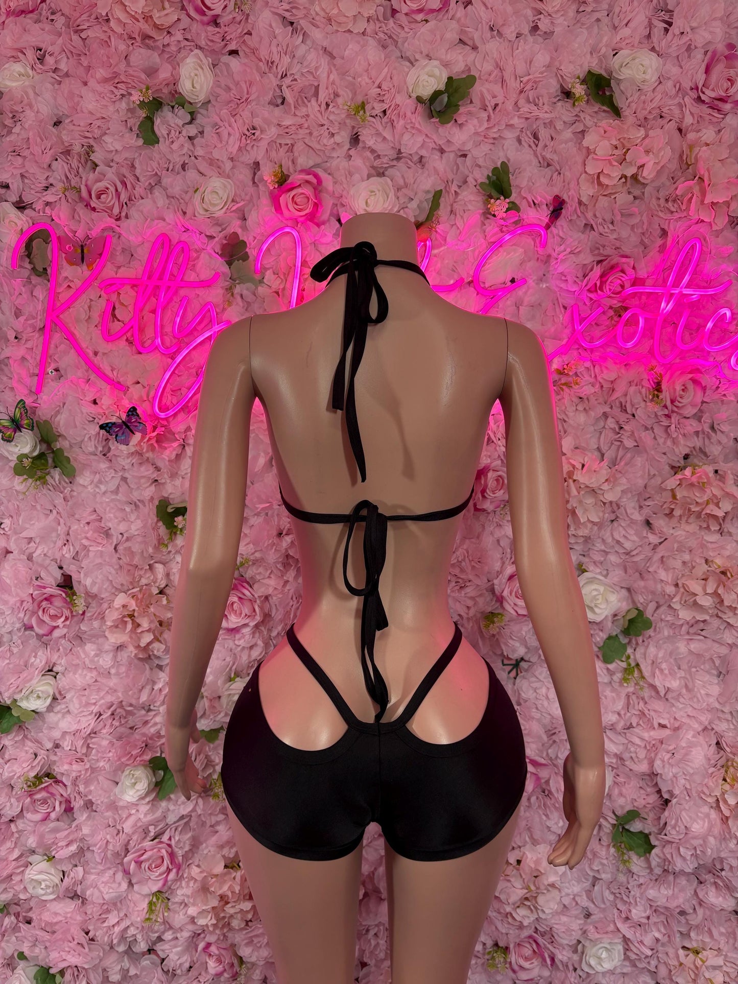 Rave Outfit Two Pice Set Black Crop Top | Festival Outfit | Sexy Dancewear | Exotic Clubwear | Bottle Girl Outfit