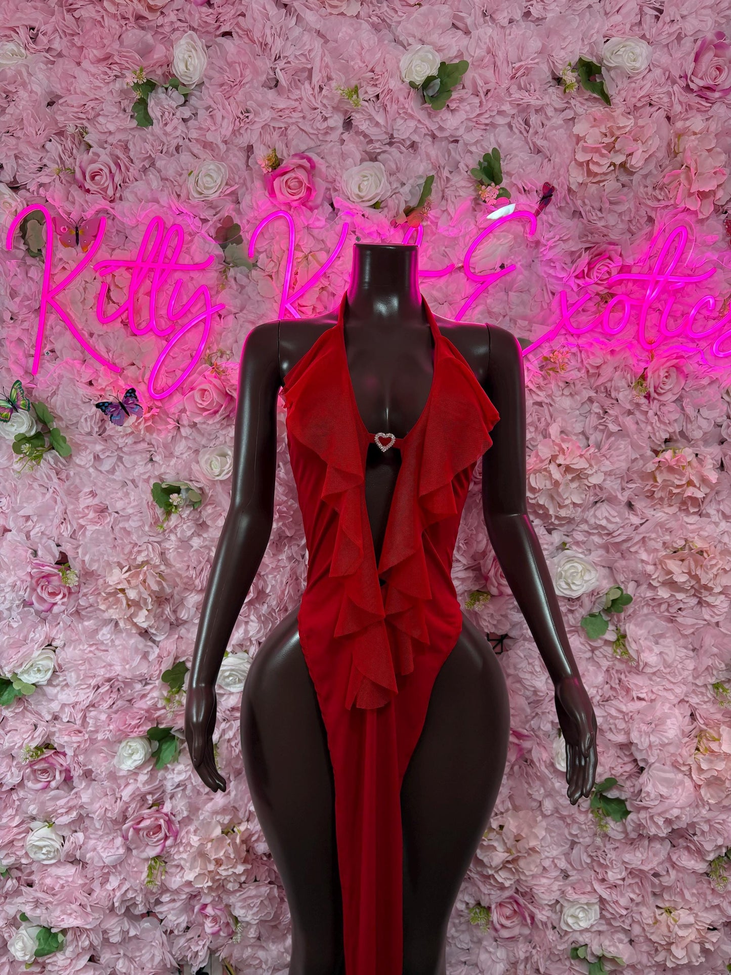 Exotic Dancewear - Red Gown -  Ravewear - Sexy Festival Outfit, Clubwear, Performance Costume, EDM Party Wear