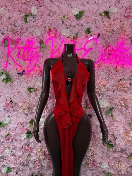 Exotic Dancewear - Red Gown -  Ravewear - Sexy Festival Outfit, Clubwear, Performance Costume, EDM Party Wear