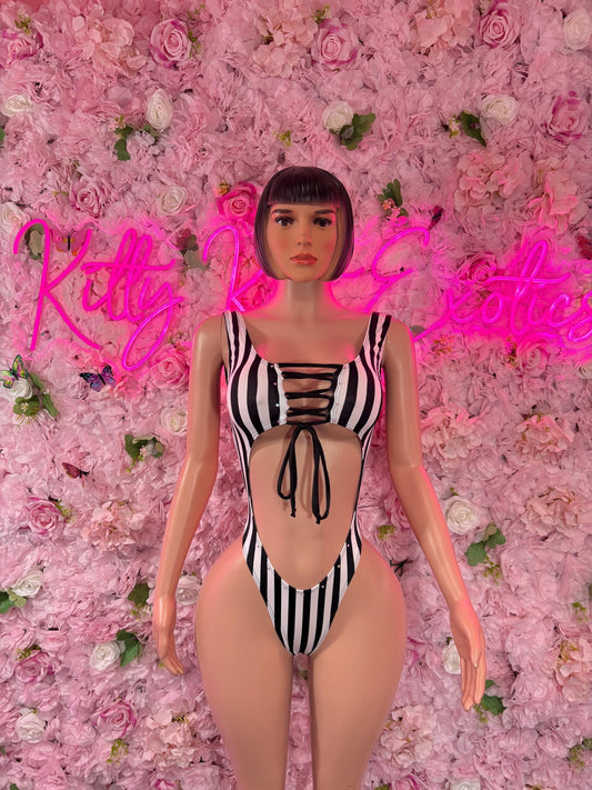 Referee Costume Set - One Piece Sports Bodysuit  for Women - Halloween, Rave, Clubwear, Game Day, Roleplay, Festival Look