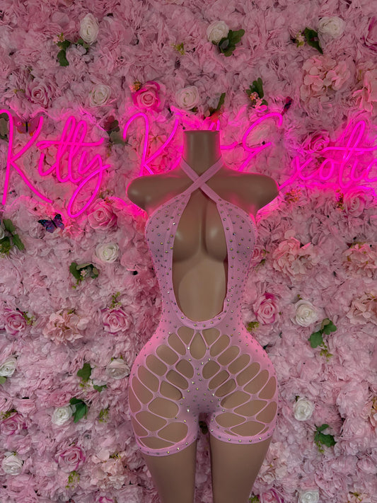 Exotic Dancewear - One Piece Fishnet Pink - Ravewear,  Festival Outfit, EDM Dancewear