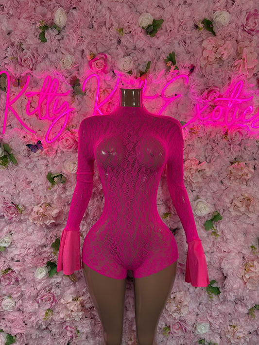 Exotic Dancewear - One Piece Fishnet Pink - Ravewear,  Festival Outfit, EDM Dancewear