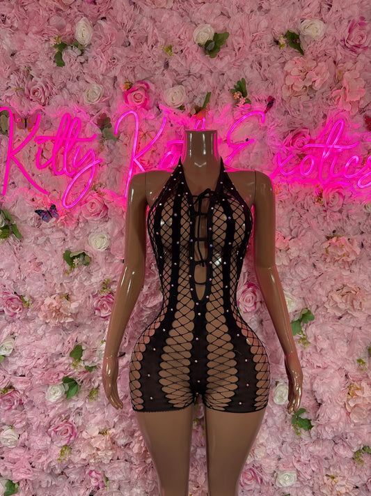 Exotic Dancewear - One Piece Fishnet Black - Ravewear,  Festival Outfit, EDM Dancewear
