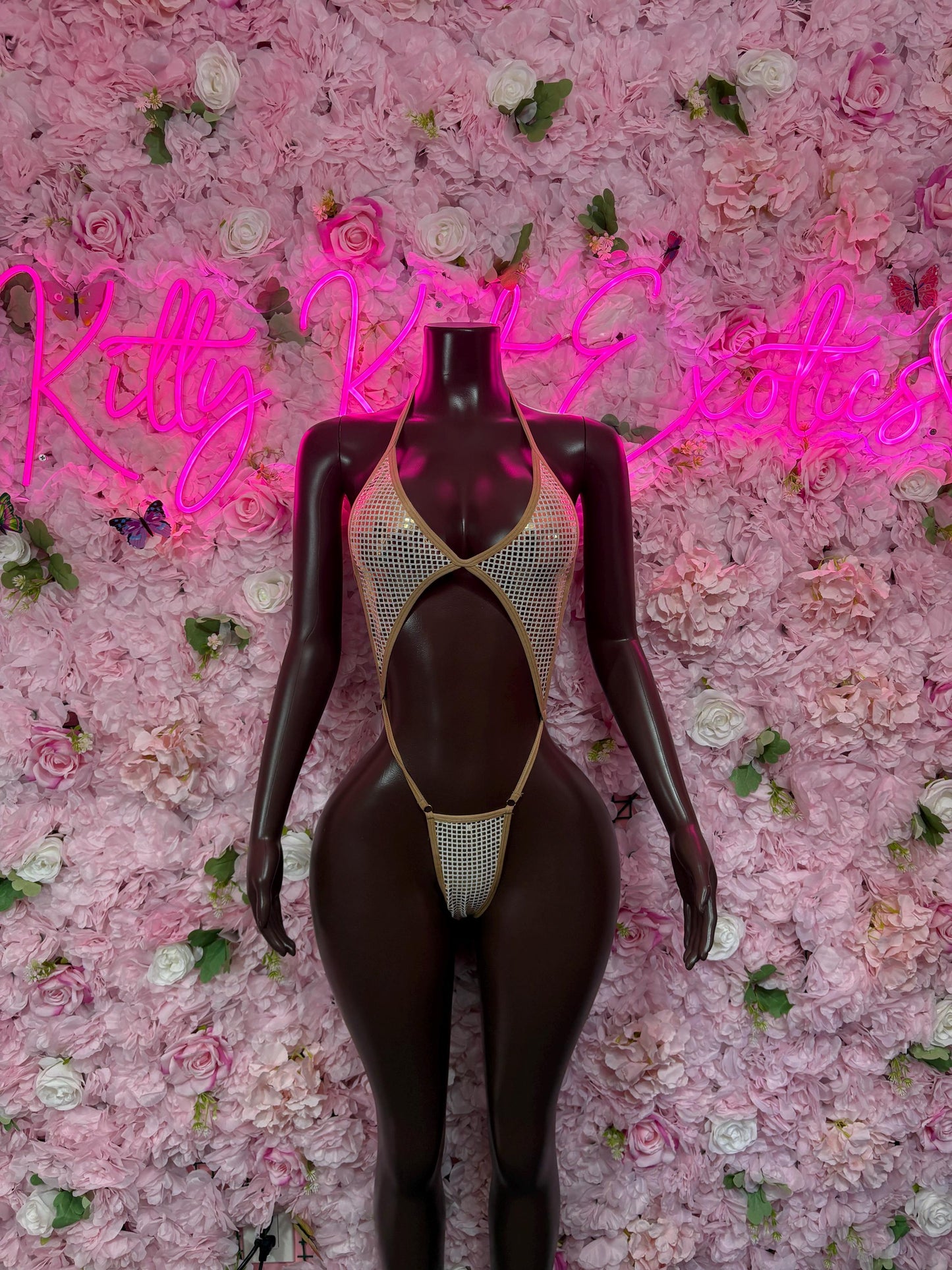 Exotic Dancewear One Piece Nude Slingshot  -  Rave Oufit, Bartender Sexy for Performers, Events