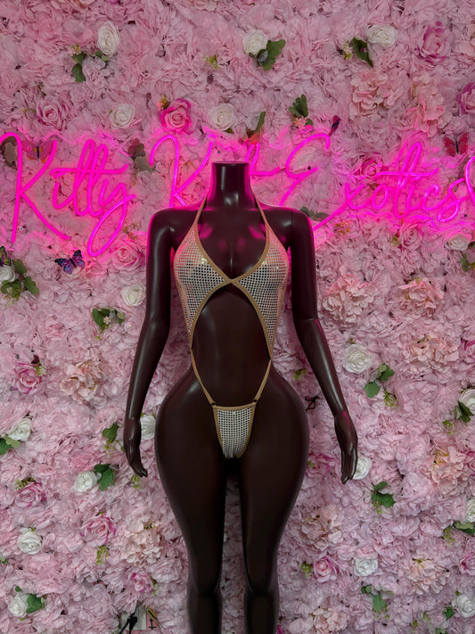 Exotic Dancewear One Piece Nude Slingshot  -  Rave Oufit, Bartender Sexy for Performers, Events