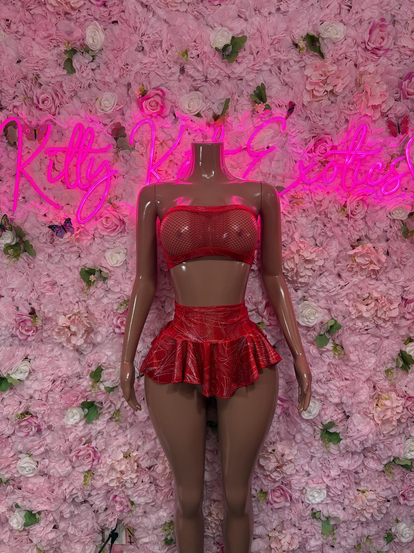 Rave Outfit - Two Piece Skirt Set Red -  Ravewear - Sexy Festival Outfit, Clubwear, Performance Costume, EDM Party Wear